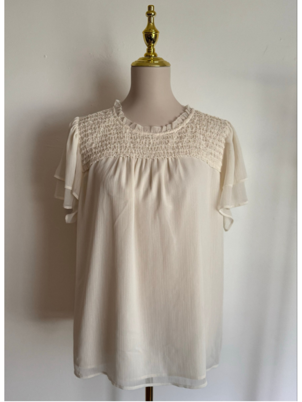 Women's LOFT Beige Smocked Blouse, Size XL